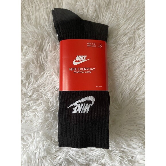 New NIKE Everyday Size 8-12 Men Black Essential Crew Socks - Picture 1 of 2